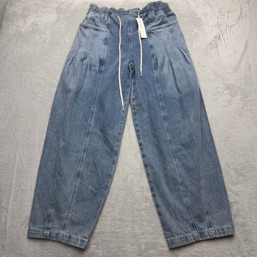 NEW Blu Ivy Jeans Womens Large Blue Barrel Cord Drawstring Jean Light Pleated